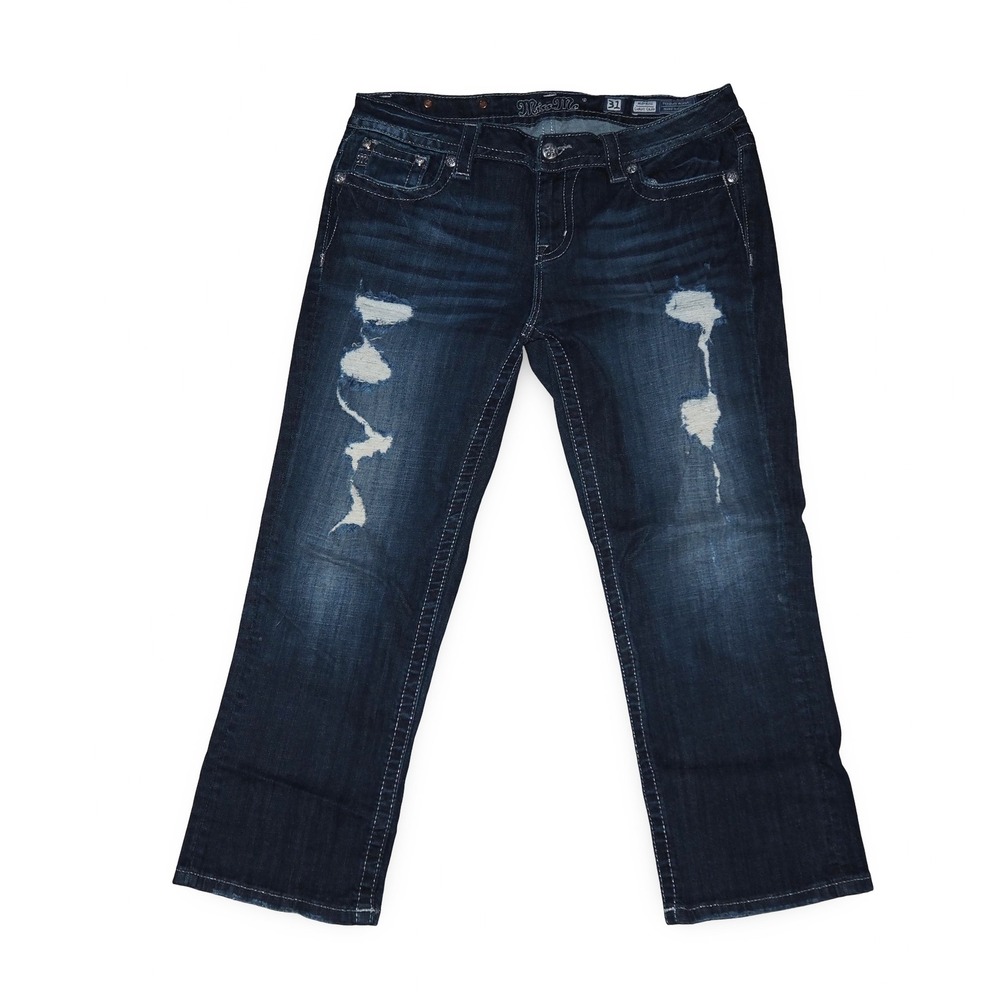 Miss Me Jeans Womens 31 Curvy Crop Dark Wash Distressed Embellished Y2K Denim